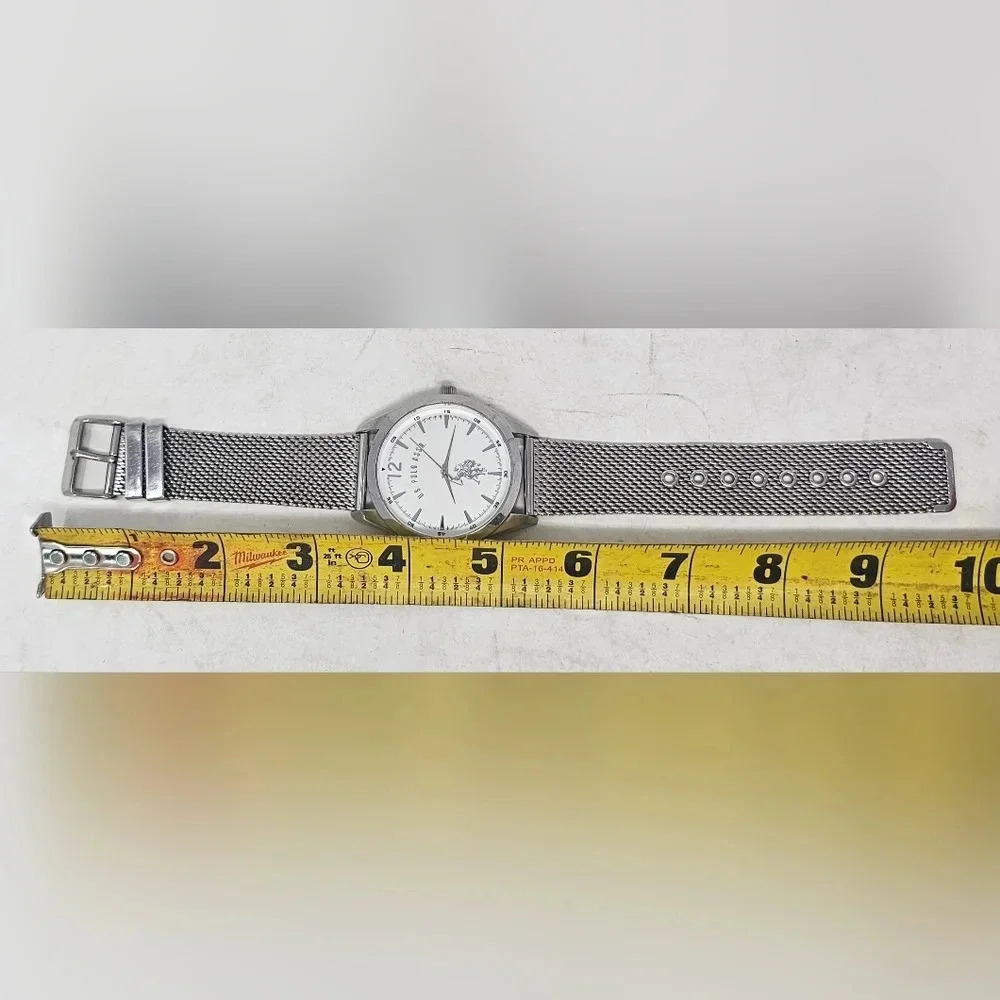 U.S. POLO ASSN. STAINLESS STEEL Silver Band White Dial Watch WORKS New Battery - Picture 6 of 13